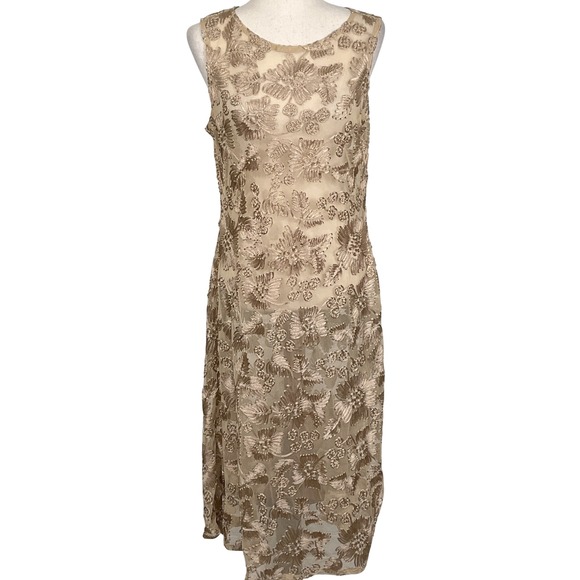 Sundance Dress Women 8 Gold Floral Embroidered Party‎ Cocktail Sheer Mesh Tank - Picture 1 of 12
